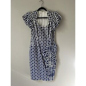 Morton Myles 80's Party Dress Sequin Blue Polka Dot Ruffle size‎ M/L